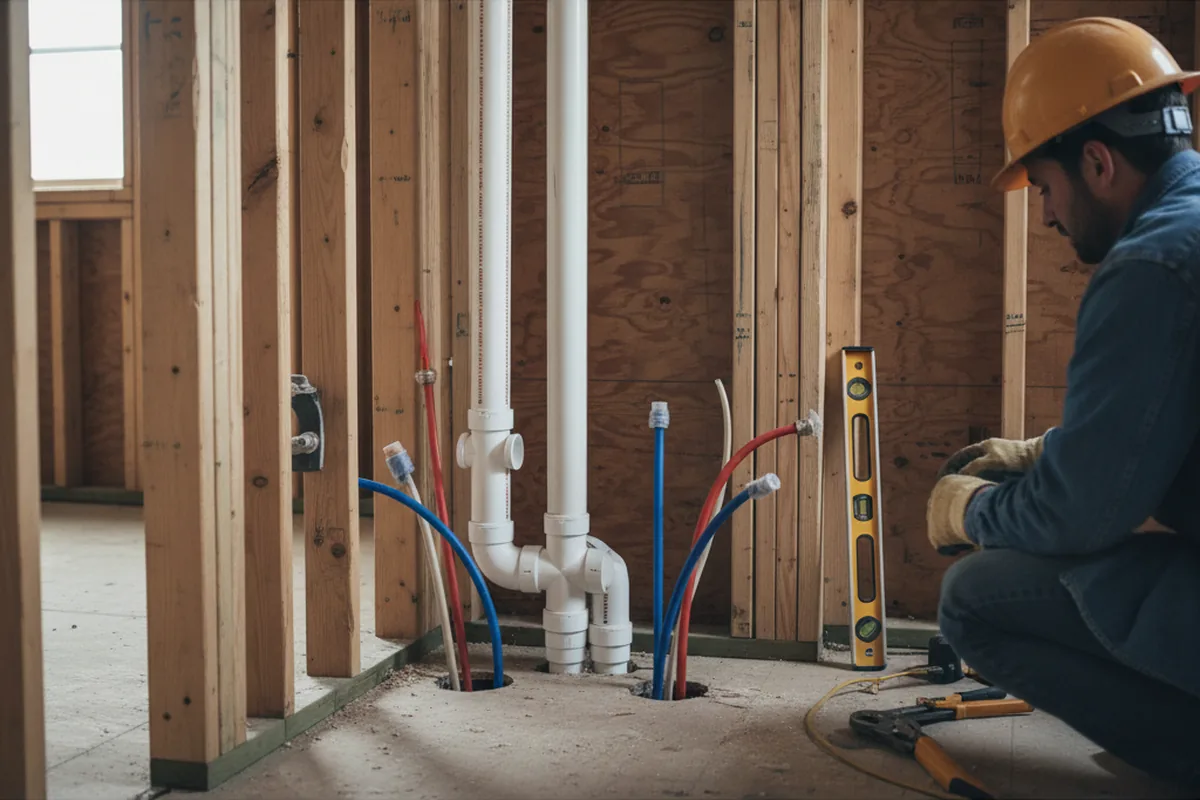 Drain and supply rough-in during Leak Detection in Edelstein