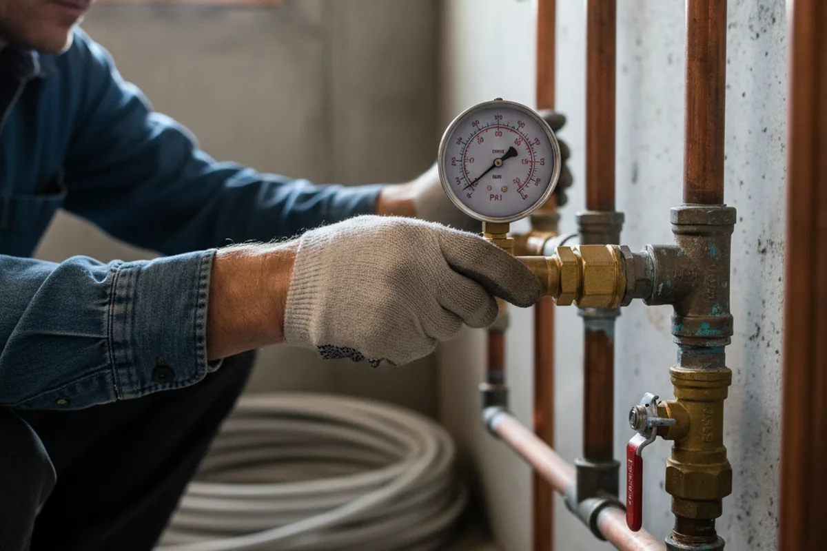 Pressure testing a repaired line during Water Line Repair in Edelstein
